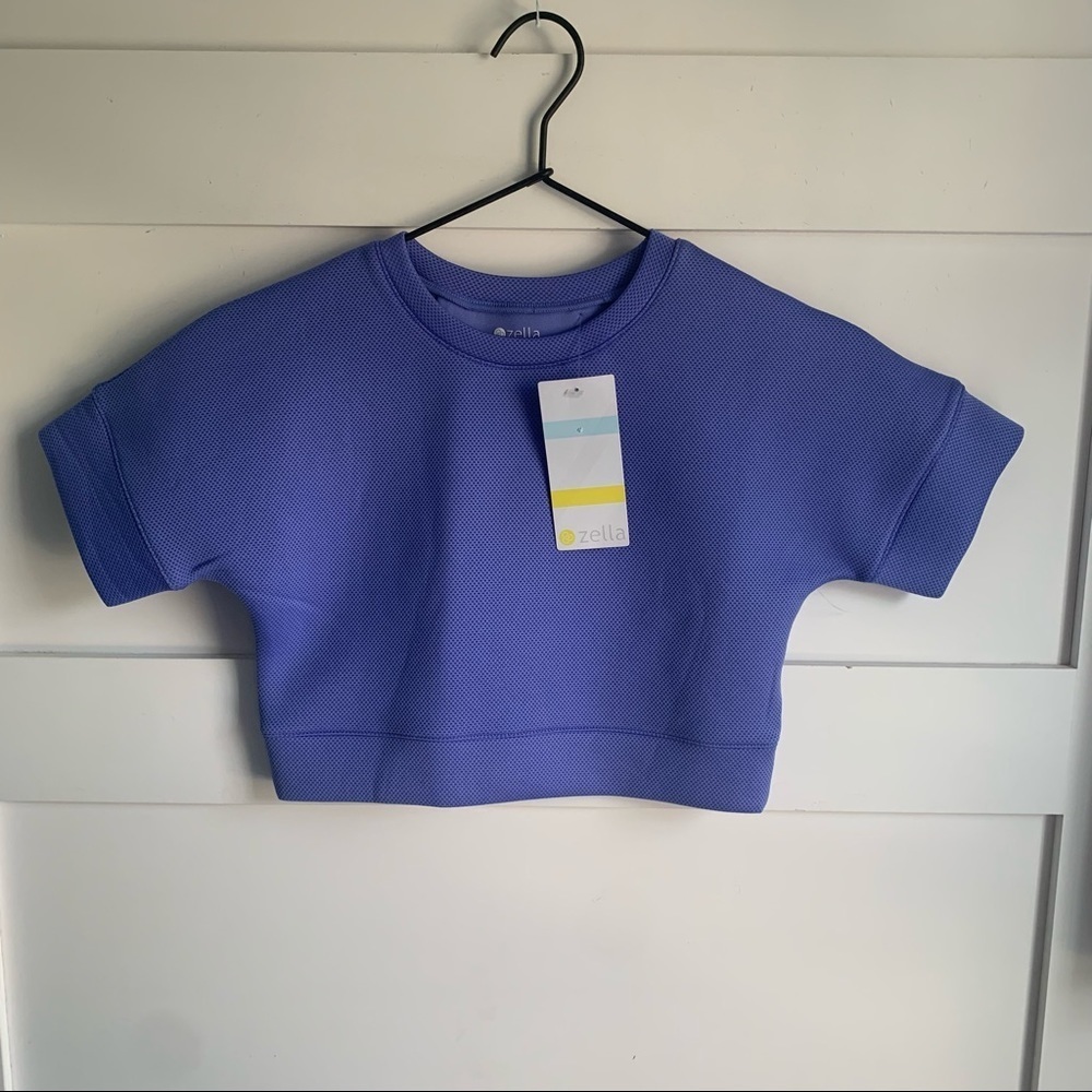 ZELLA | NWT Purple Crop Mesh-like Short Sleeve Sweater sz 4